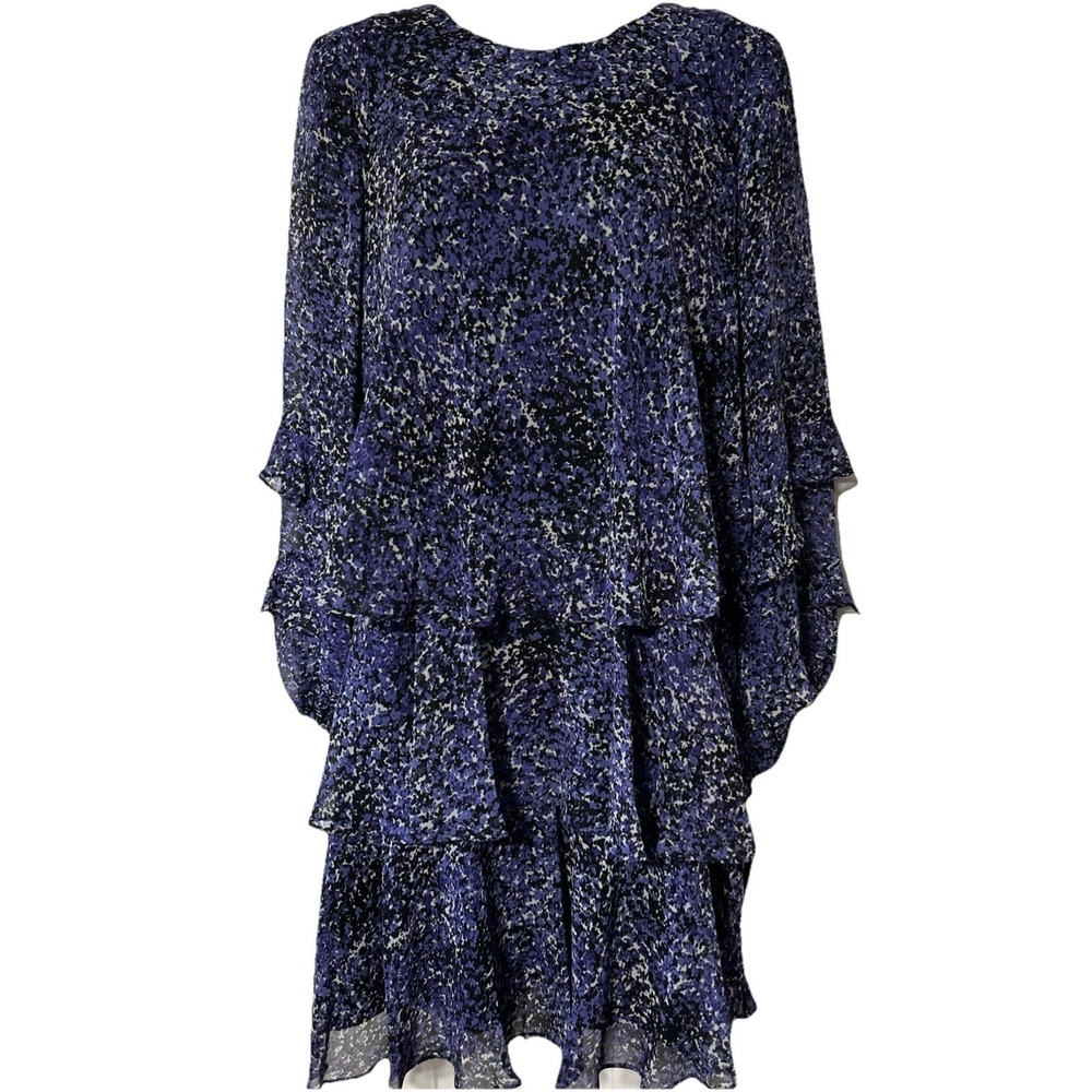 Taylor Dress Floral Print Sheer Long Sleeve Tiered Blue Women's Size 16 Chiffon